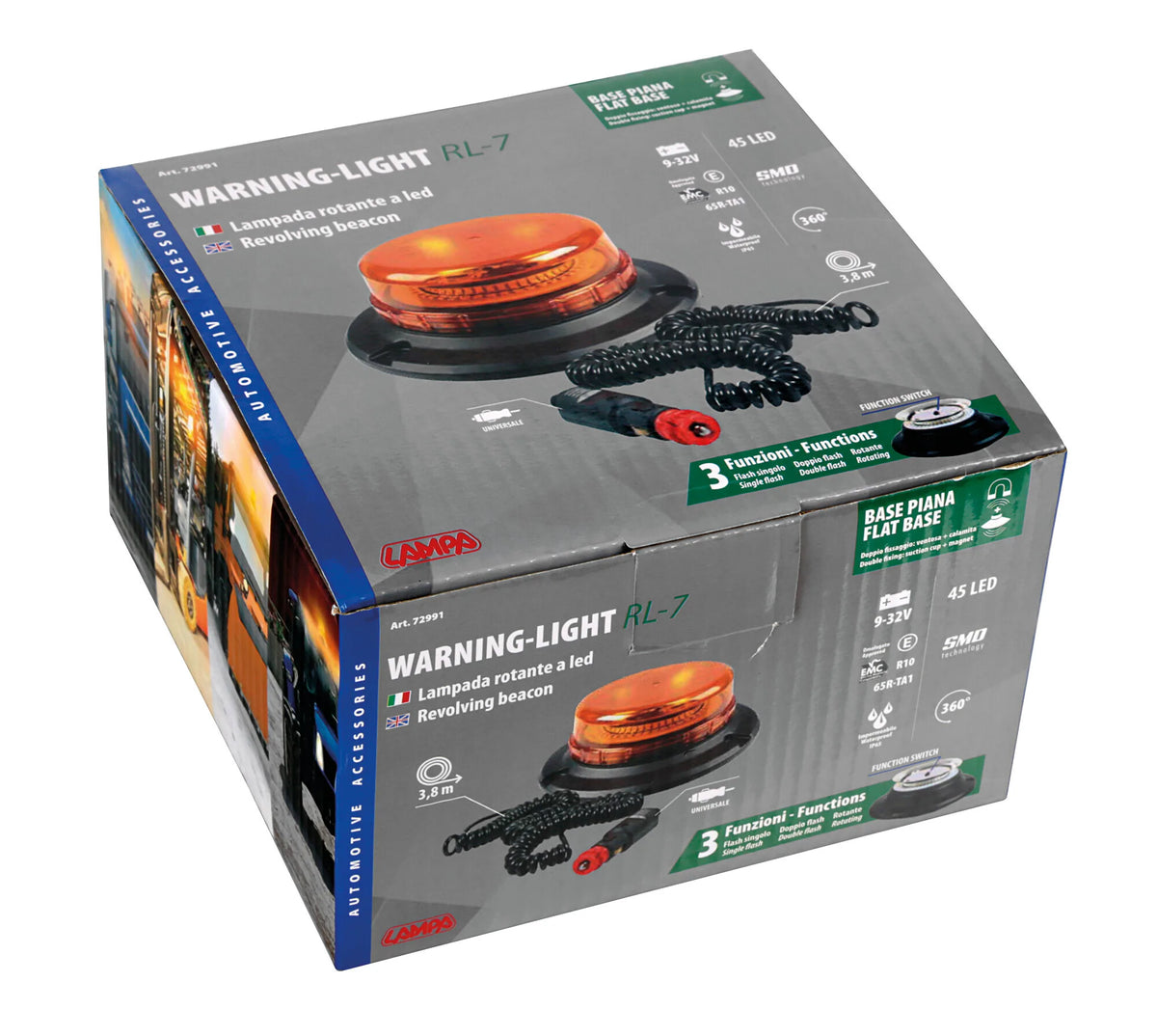 La confezione di RL-7, luce di segnalazione a led, 12/24V