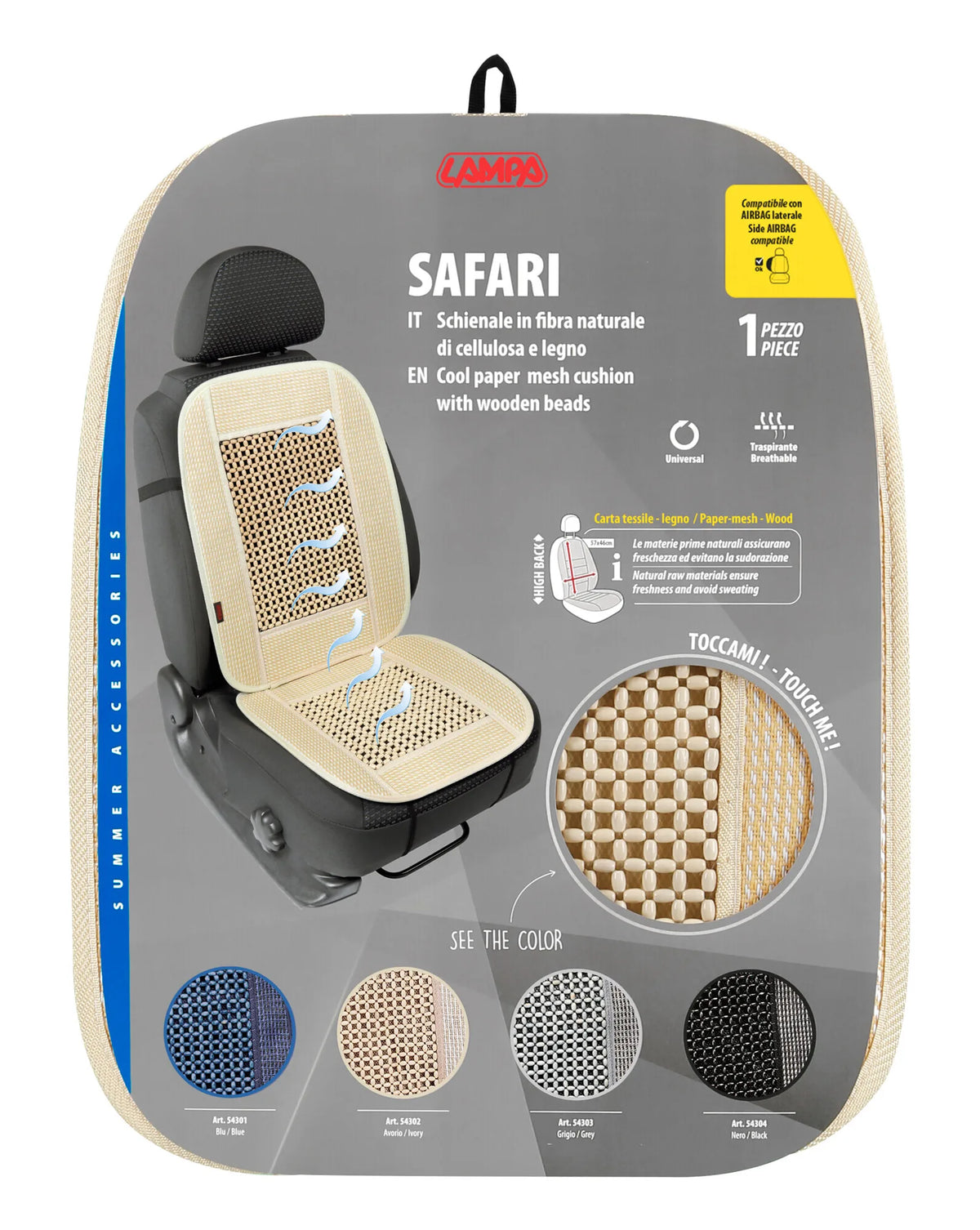 La confezione di Safari, schienale in fibra naturale di cellulosa e legno