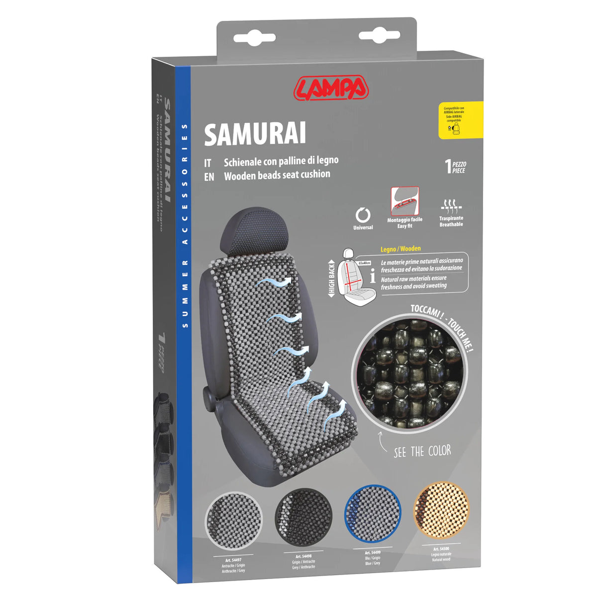 La confezione di Samurai, schienale in palline di legno - Blu/Grigio