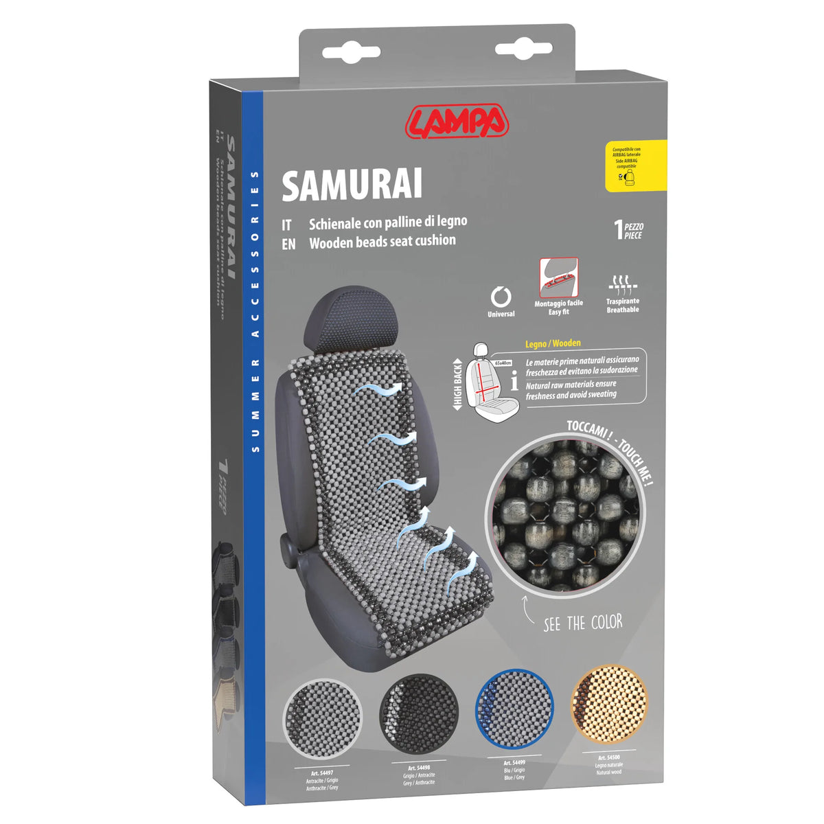La confezione di Samurai, schienale in palline di legno - Blu/Grigio