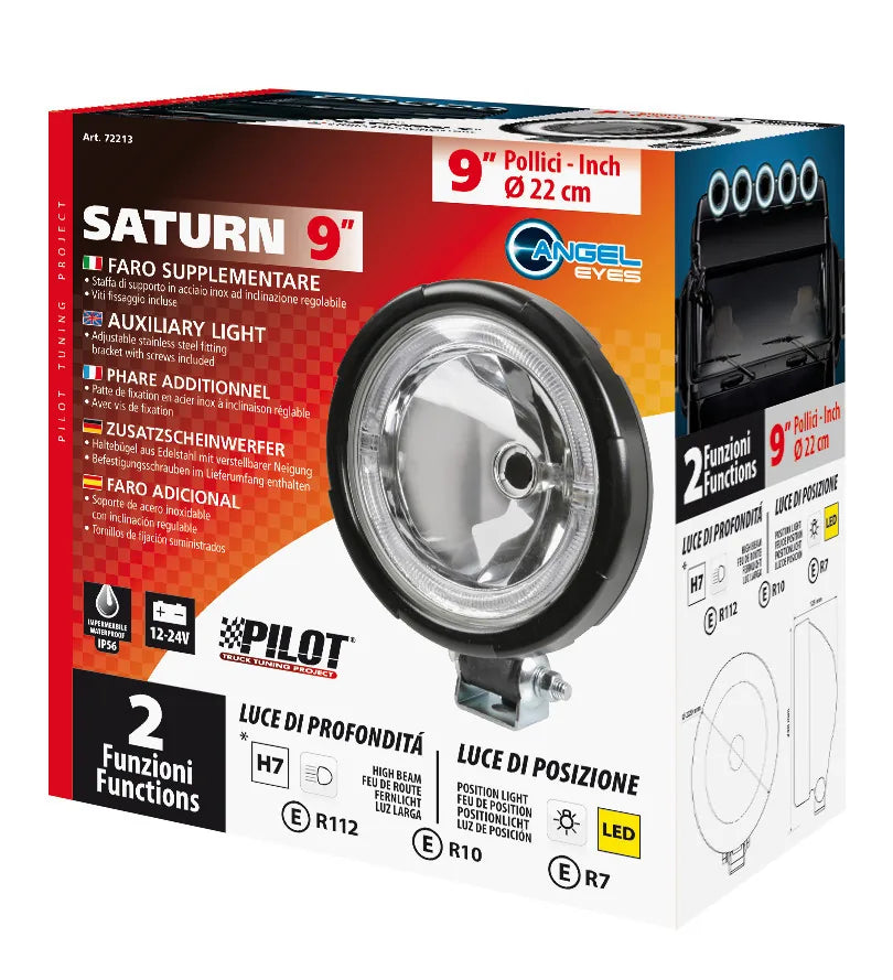 La confezione di Saturn, faro alogeno di profondità con luce di posizione a