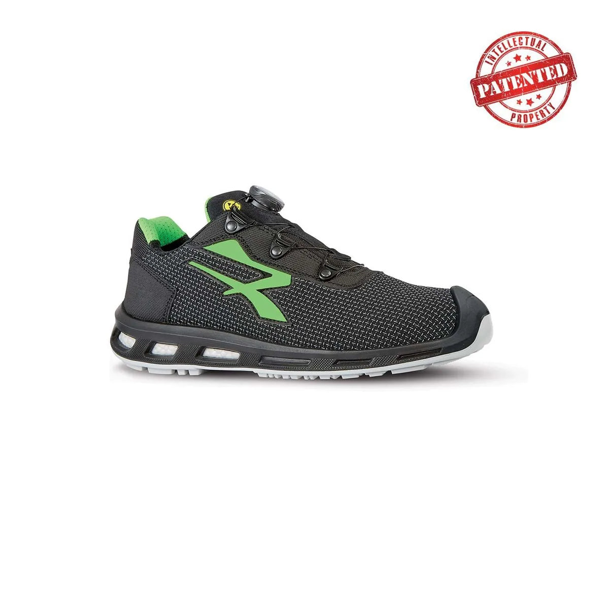 Scarpe antinfortunistiche basse U-Power MONSTER s ESD S3S CI FO SR Black/Verde Fluo