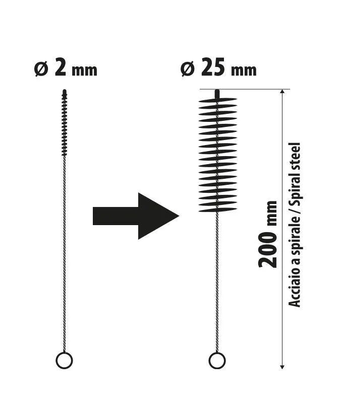 Disegno tecnico quotato di Scovolini di precisione, set 13 pz, con le misure