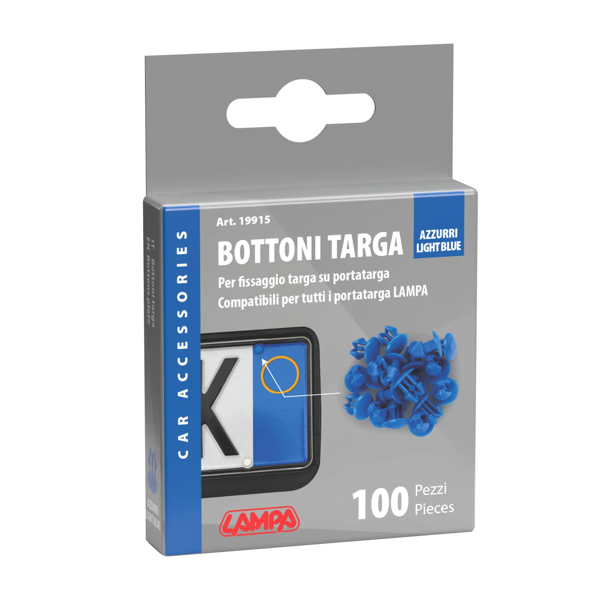 La confezione di Set 100 bottoncini targa, vista 2