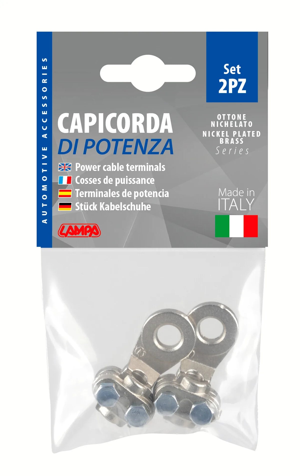 La confezione di Set 2 pz capicorda di potenza in ottone nichelato, con, vista 2