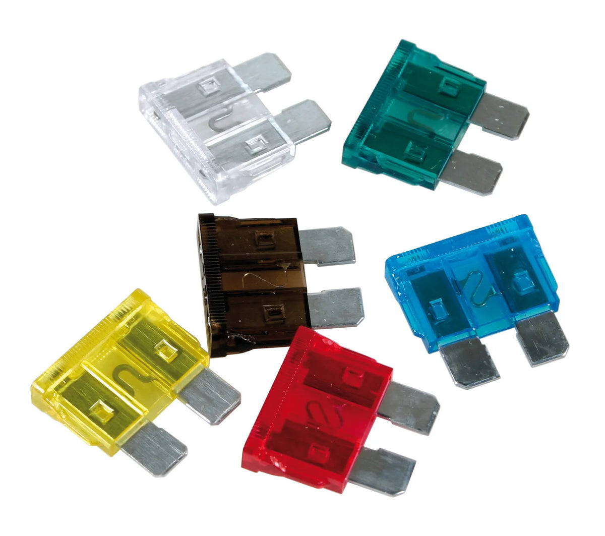 Set 6 fusibili lamellari assortiti, 12/32V — 1 x 7,5A - 1 x 10A - 1 x 15A - 1 x 20A - 1 x 25A - 1 x 30A
