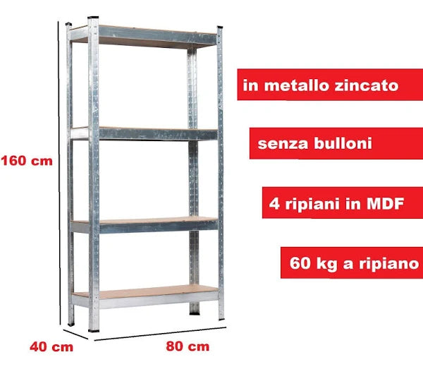 Scaffale kit solid 4 PIANI .cm.80x40x160h