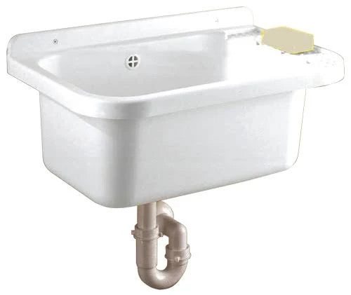 Lavandino-Pilozzo a Muro con Dispenser Porta-Sapone, in Resina da Esterno, Bianco, 50x35x24  