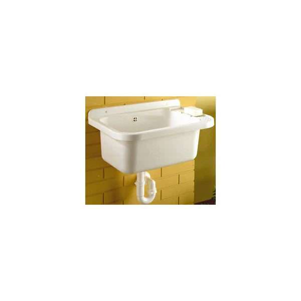 Lavandino-Pilozzo a Muro con Dispenser Porta-Sapone, in Resina da Esterno, Bianco, 50x35x24        