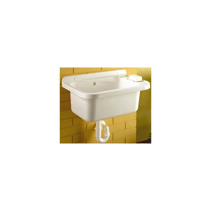 Lavandino-Pilozzo a Muro con Dispenser Porta-Sapone, in Resina da Esterno, Bianco, 50x35x24        
