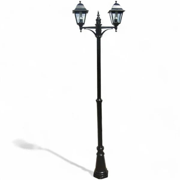 Lampione 2 luci su palo - mod. Berlino - 2x100w - ip44 - cm 72x230h - colore nero   