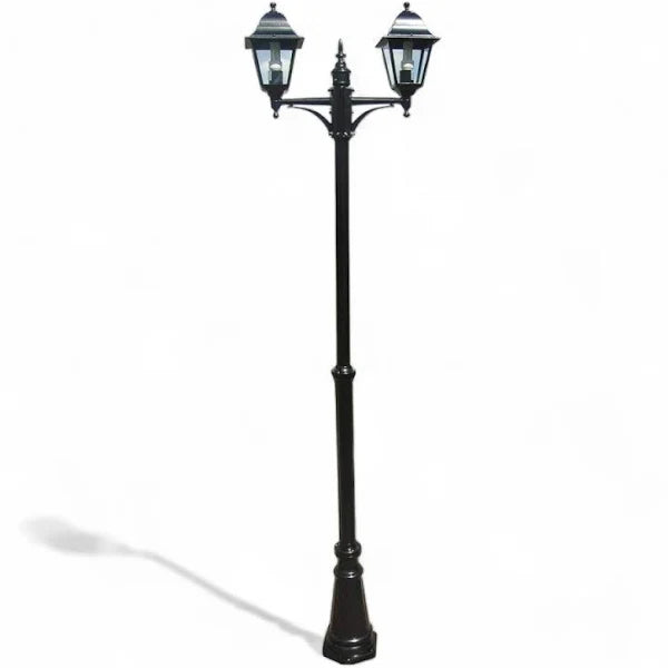 Lampione 2 Luci Su Palo Modello New York - 2x100w IP44 cm.230h. colore nero   