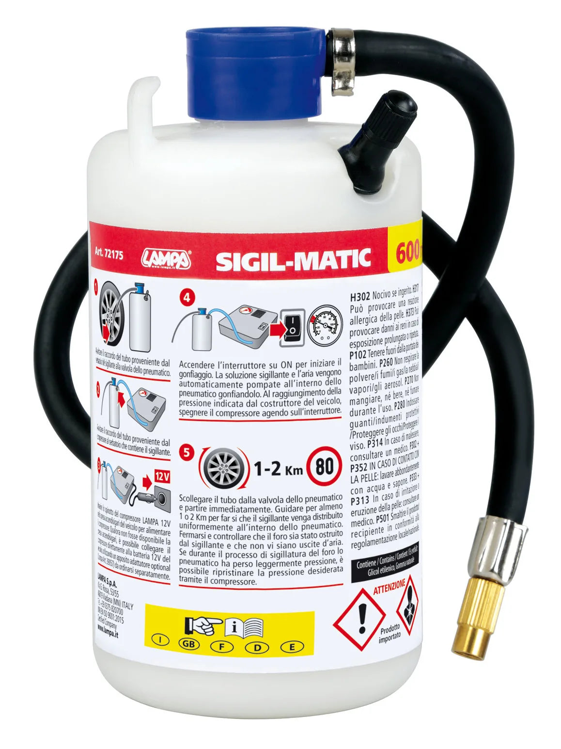 Sigil-Matic, kit liquido sigillante per pneumatici, 600 ml — universale per tutti i compressori