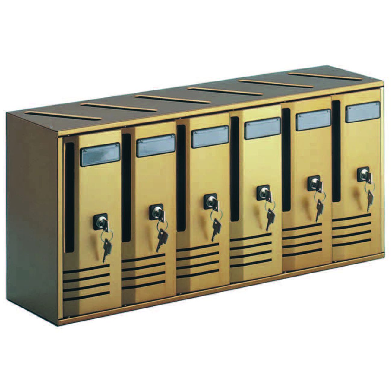 Blocchiera serie cubo 6 cassette postali per interni - cm.62x17,5x30h. in alluminio anodizzato bronzo