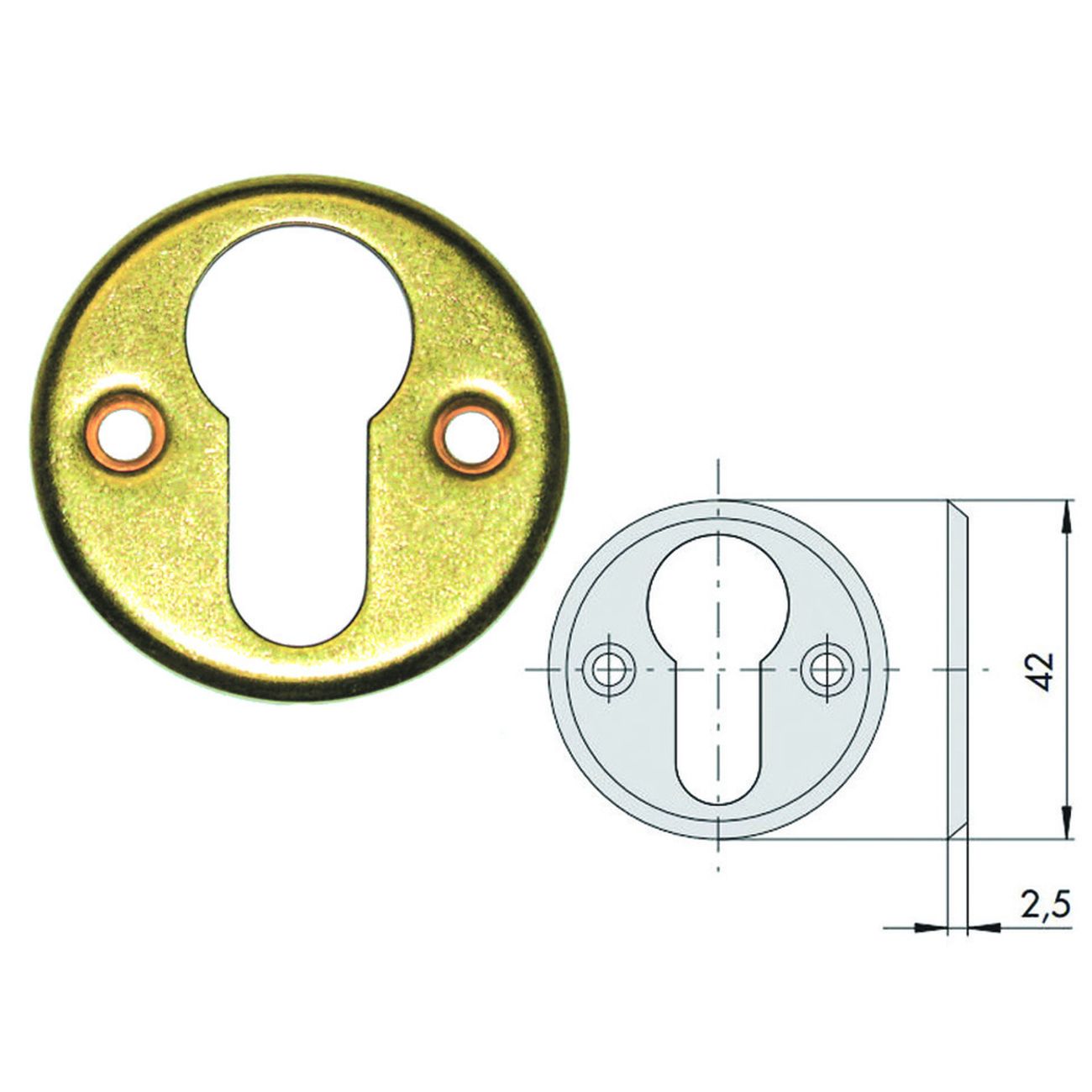 Bocchette in ottone sagomate 06010 00 - mm.42, spessore mm.2,5 (06010000) - 5 pz