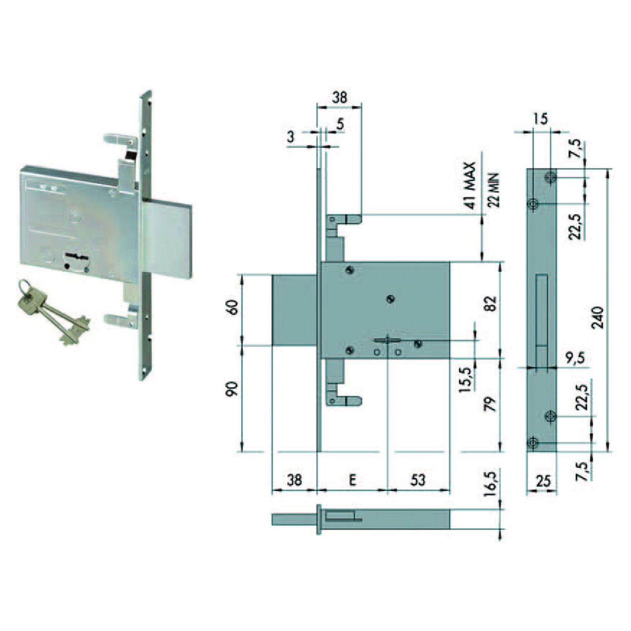 Serratura triplice da infilare doppia mappa 57016