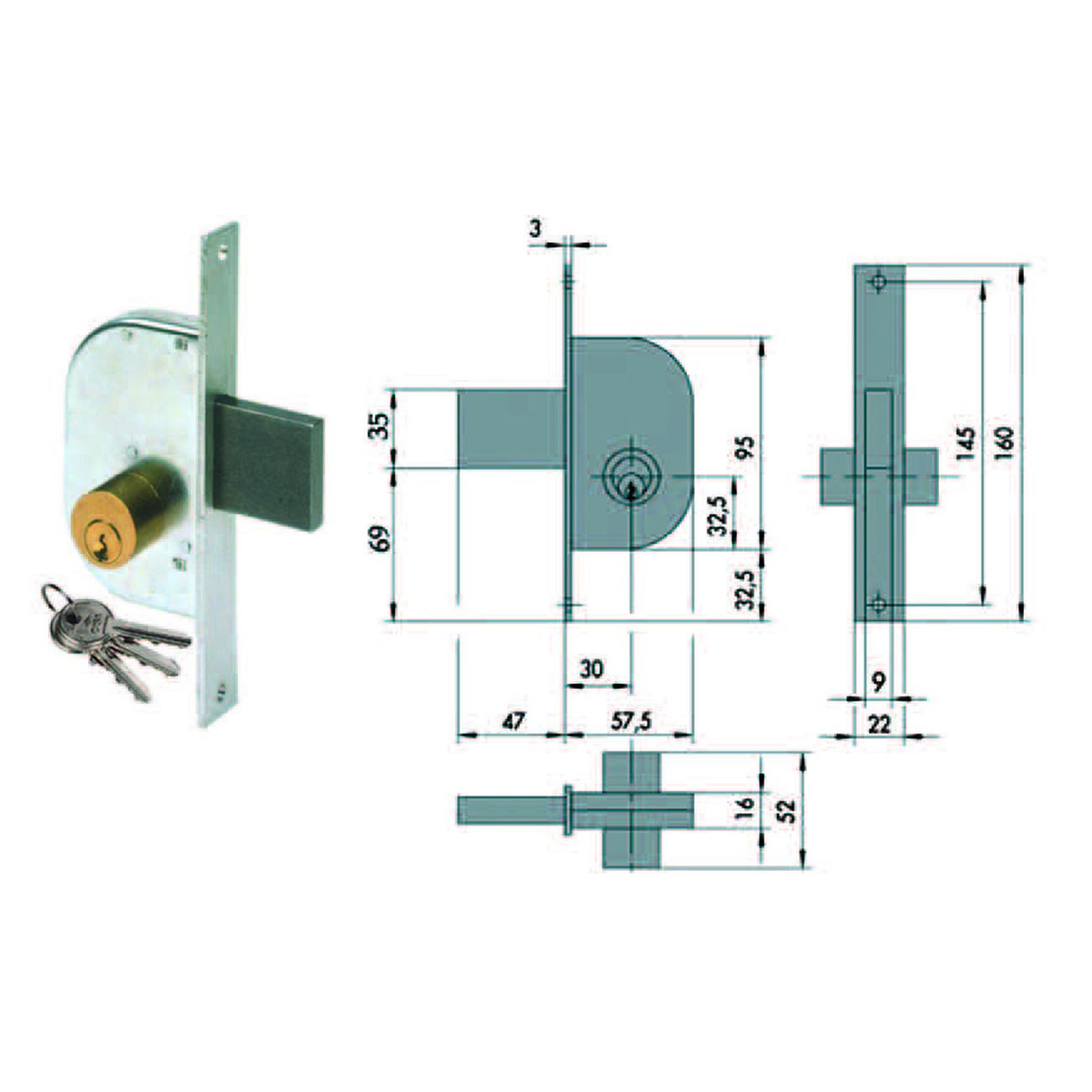 Serratura da infilare per cancelli solo catenaccio 42120 - mm.30 (42120300)