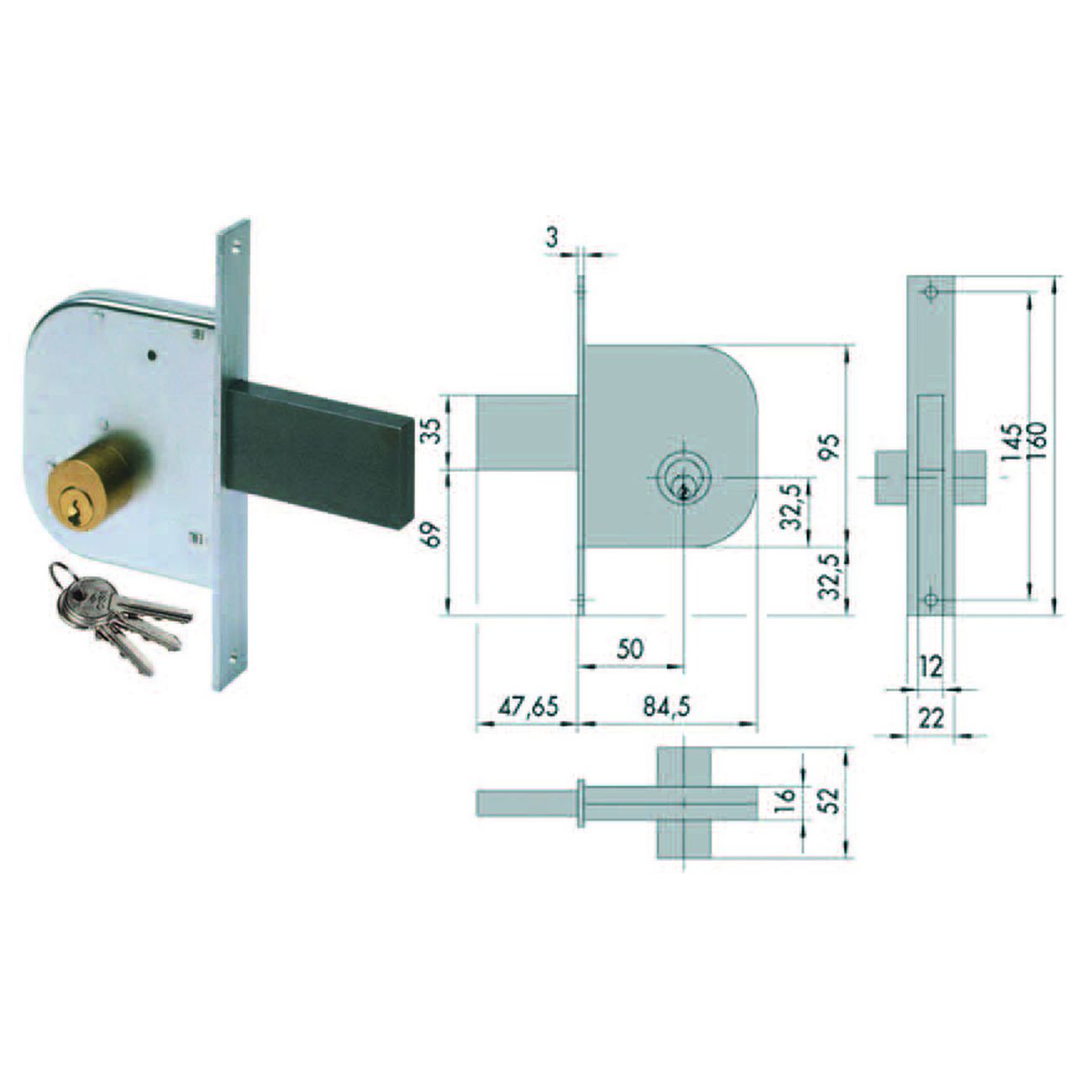 Serratura da infilare per cancelli catenaccio e scrocco 42010 - mm.50 (42010500)