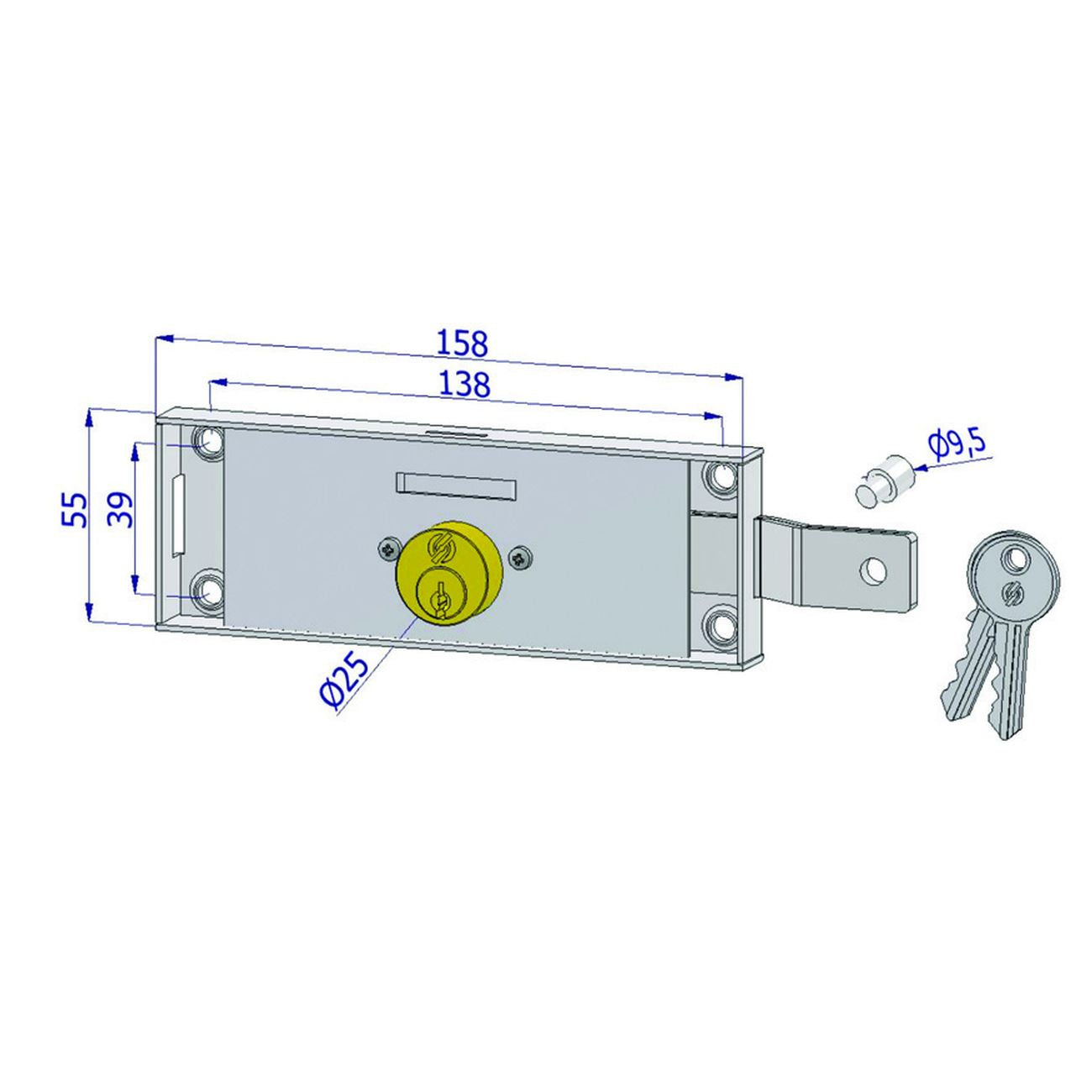 Serratura Per Serranda Laterale Cilindro Fisso Tondo - SX (2275SZB4508XX2)