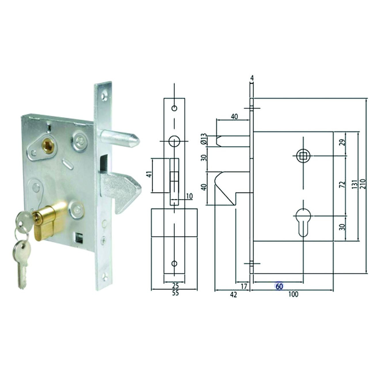 Serratura infilare per cancello a gancio sporgente e perno 447 - mm.60 (447)