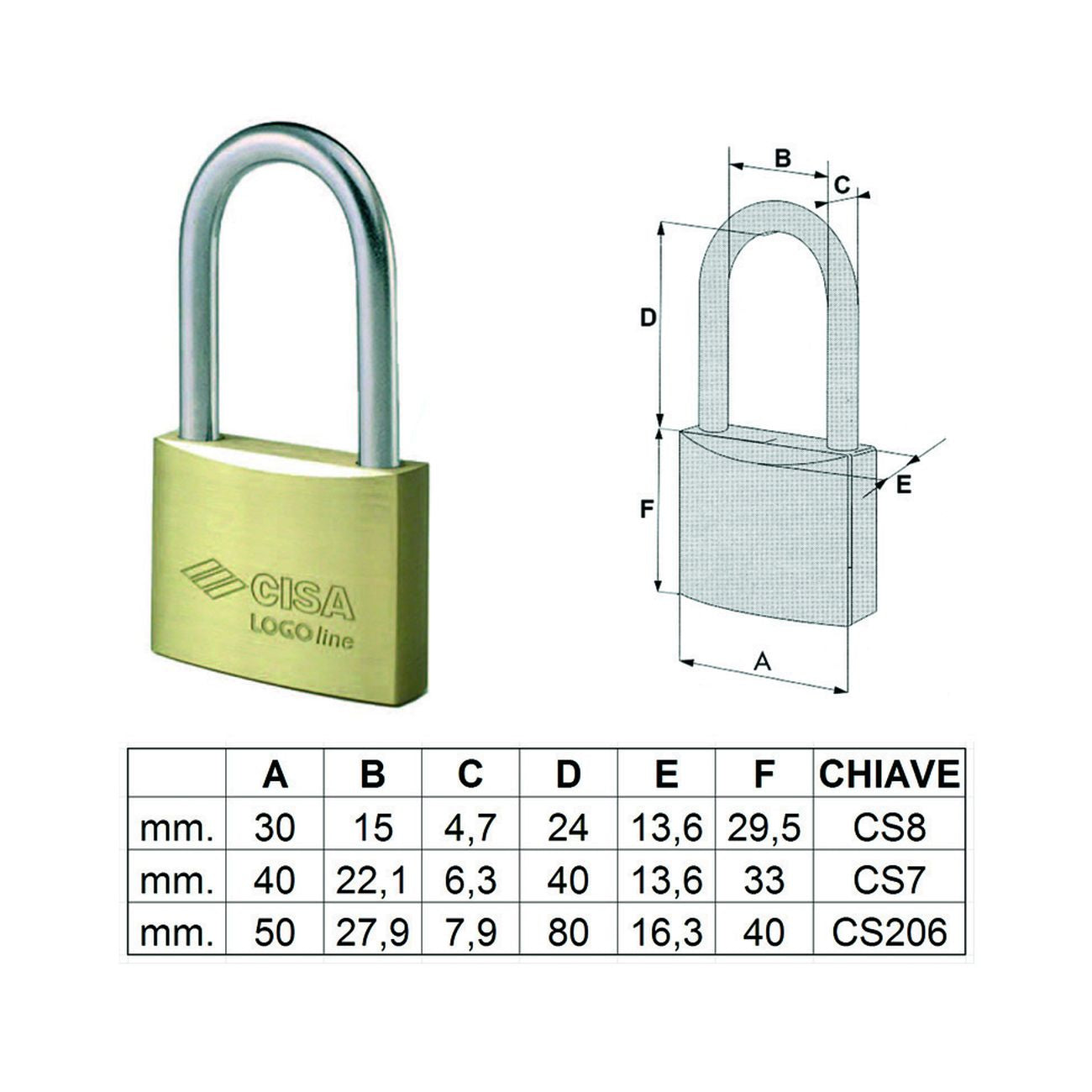 Lucchetto logo ottone arco lungo 21011