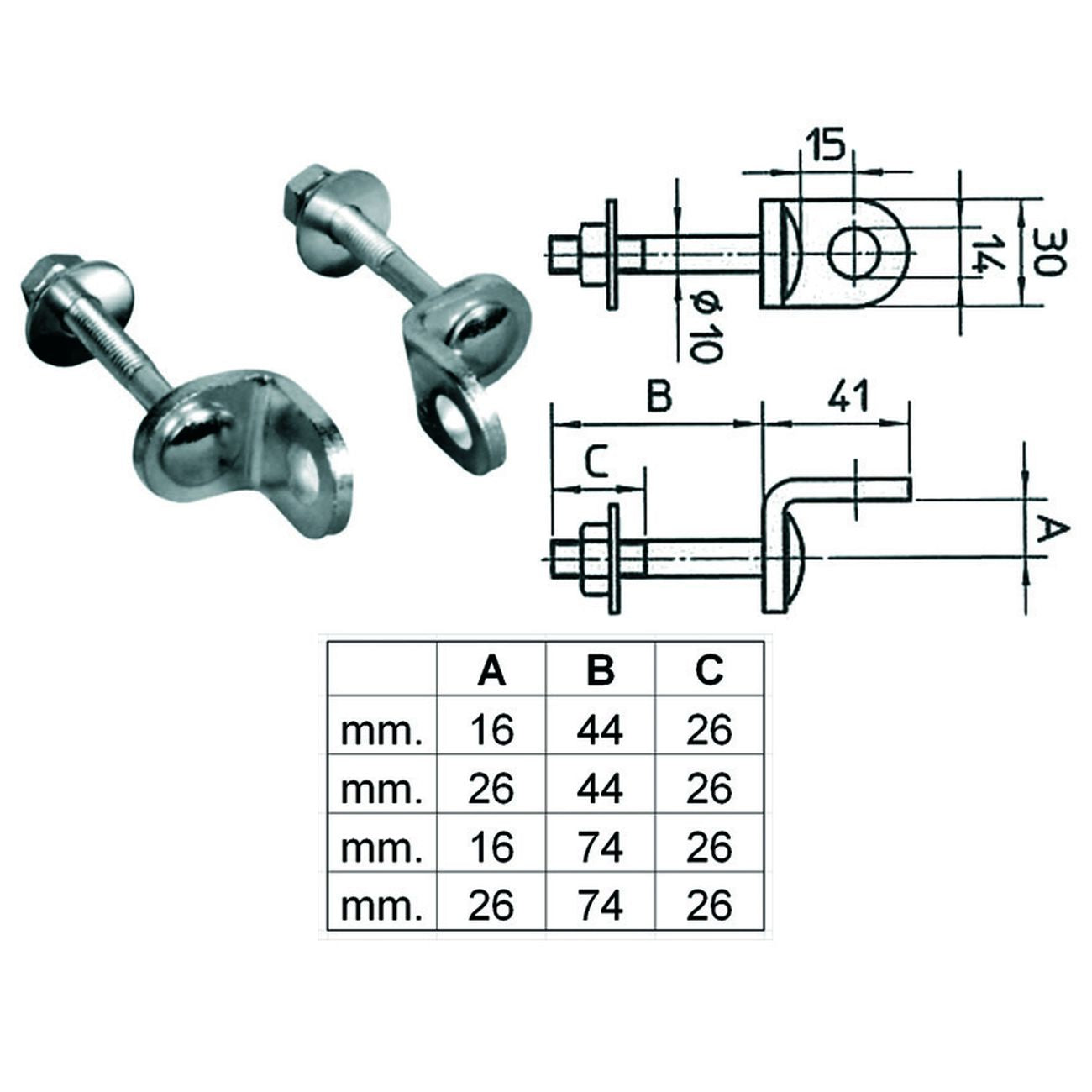 Occhioli Fissi Per Lucchetti - piastra mm.16 - perno mm.74 (art.673) - 4 pz