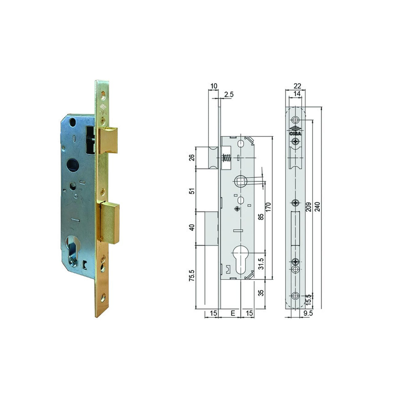 Serratura da infilare a cilindro 1 mand. bordo quadro 5c011