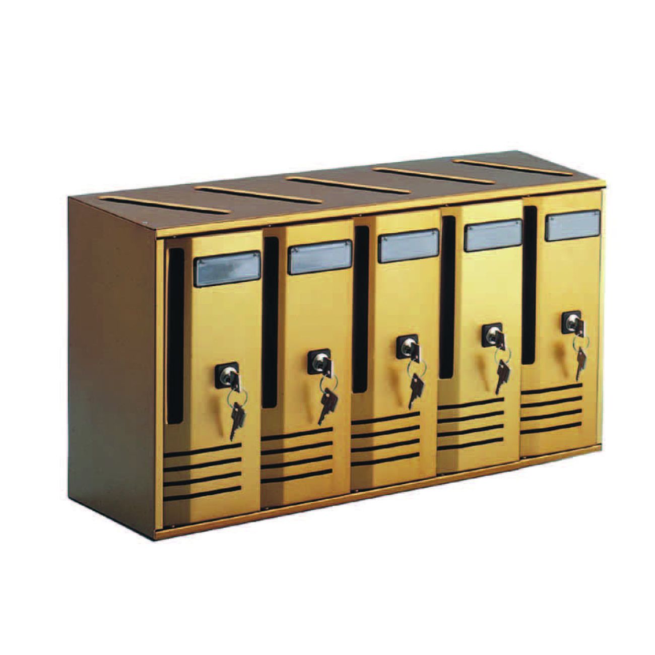 Blocchiera serie cubo 5 cassette postali per interni - cm.52x17,5x30h. in alluminio anodizzato bronzo