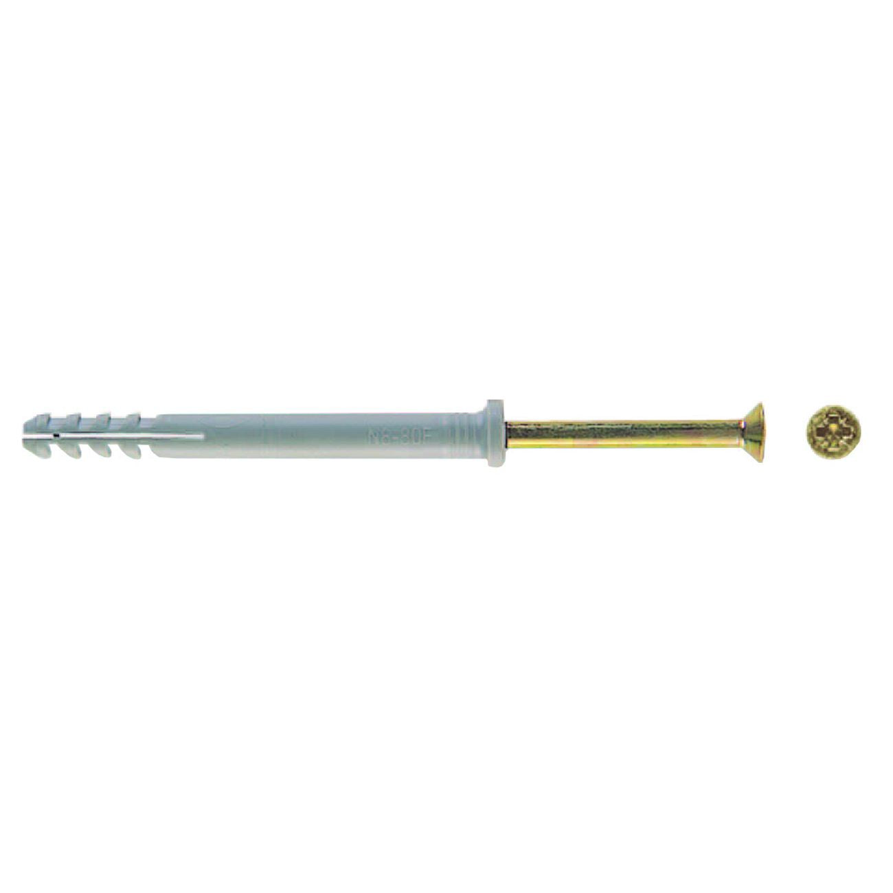 Tassello In Nylon Con Bordo Piatto E Vite Chiodo "N-F" - ø mm.6x40 vite ø mm.4x45 - 100 pz