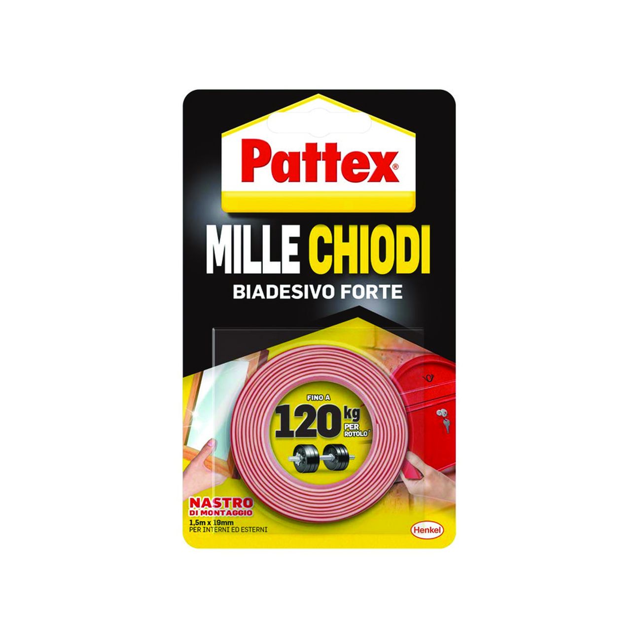 Pattex nastro biadesivo millechiodi tape - mm.19h. in rotoli da mt.1,5 - 3 bl