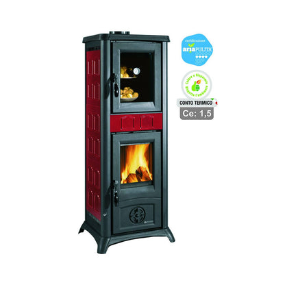 Stufa A Legna Gemma 5.0 Forno 7,3 Kw Elegance Bordeaux (Conto Termico) - misure cm.46,0x49,5x120,7h. - peso Kg.121