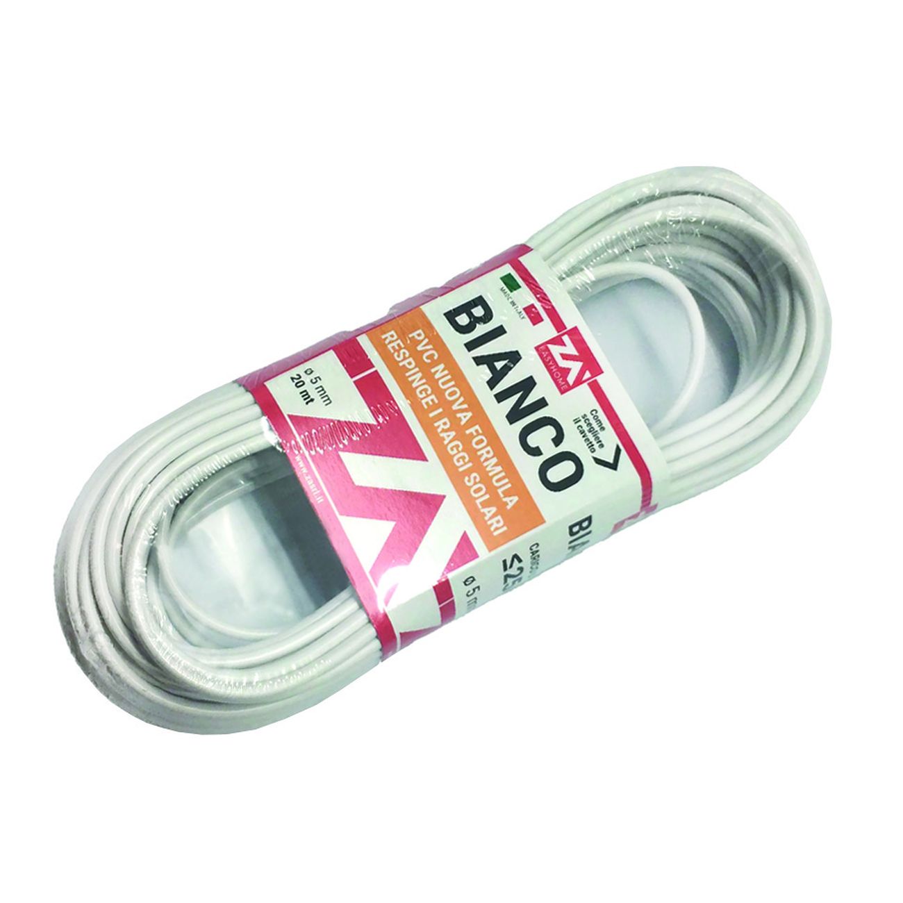 Cavetto acciaio ottonato rivestito in pvc bianco - Ø mm.5x mt.20 - 2 ms