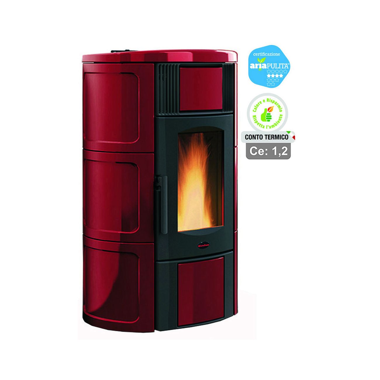 Stufa a pellet iside idro 18,8 kw bordeaux (conto termico) - misure cm.69x62,7x119,7h. - peso kg.255