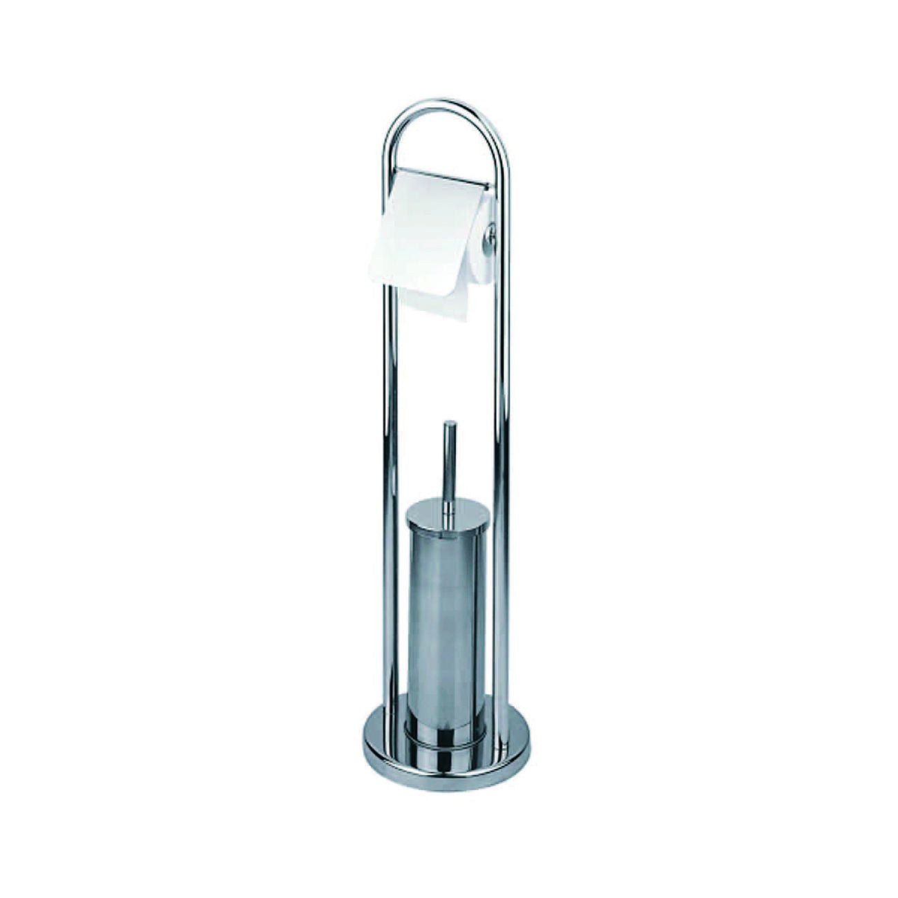 Portascopino Wc Con Porta Rotolo In Acciaio Inox - base ø cm.22 - altezza totale cm.82