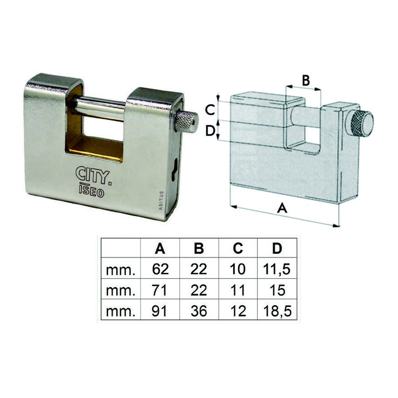 Lucchetto Corazzato A Una Bocca "Aditus City" P749 - mm.90 KA (P74990367.K1)