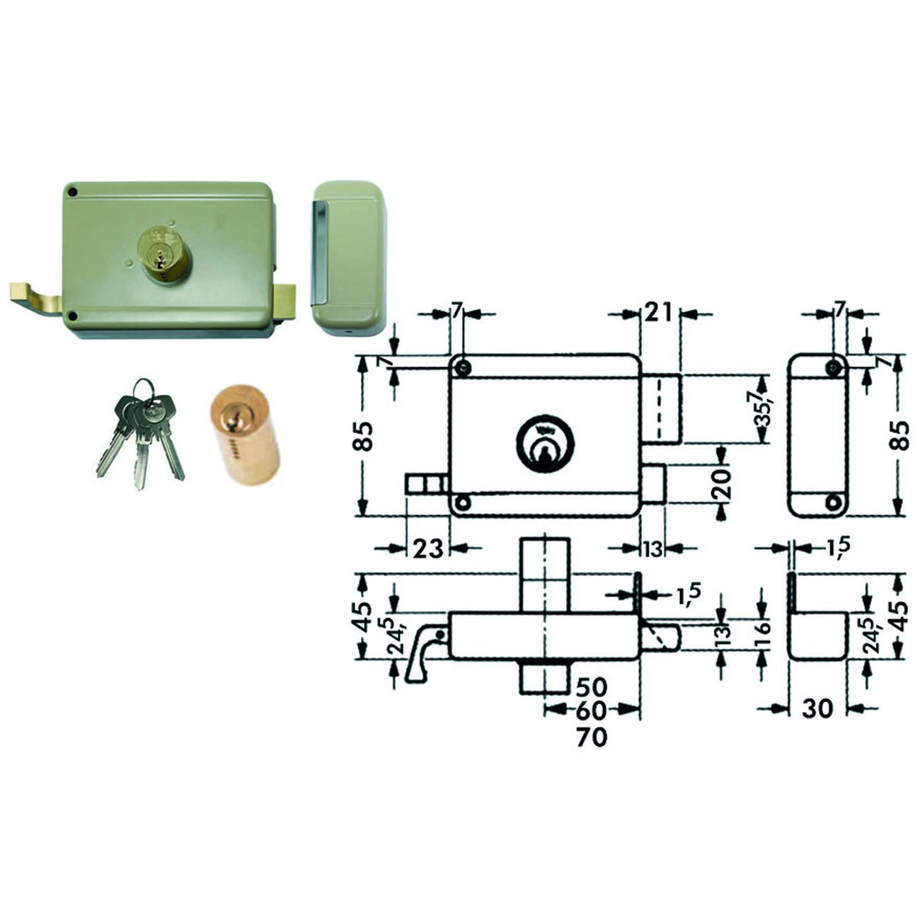 Serratura Da Portoncino Catenaccio E Scr. Doppio Cilindro Fisso 6300 - mm.50 SX (Y63000502)