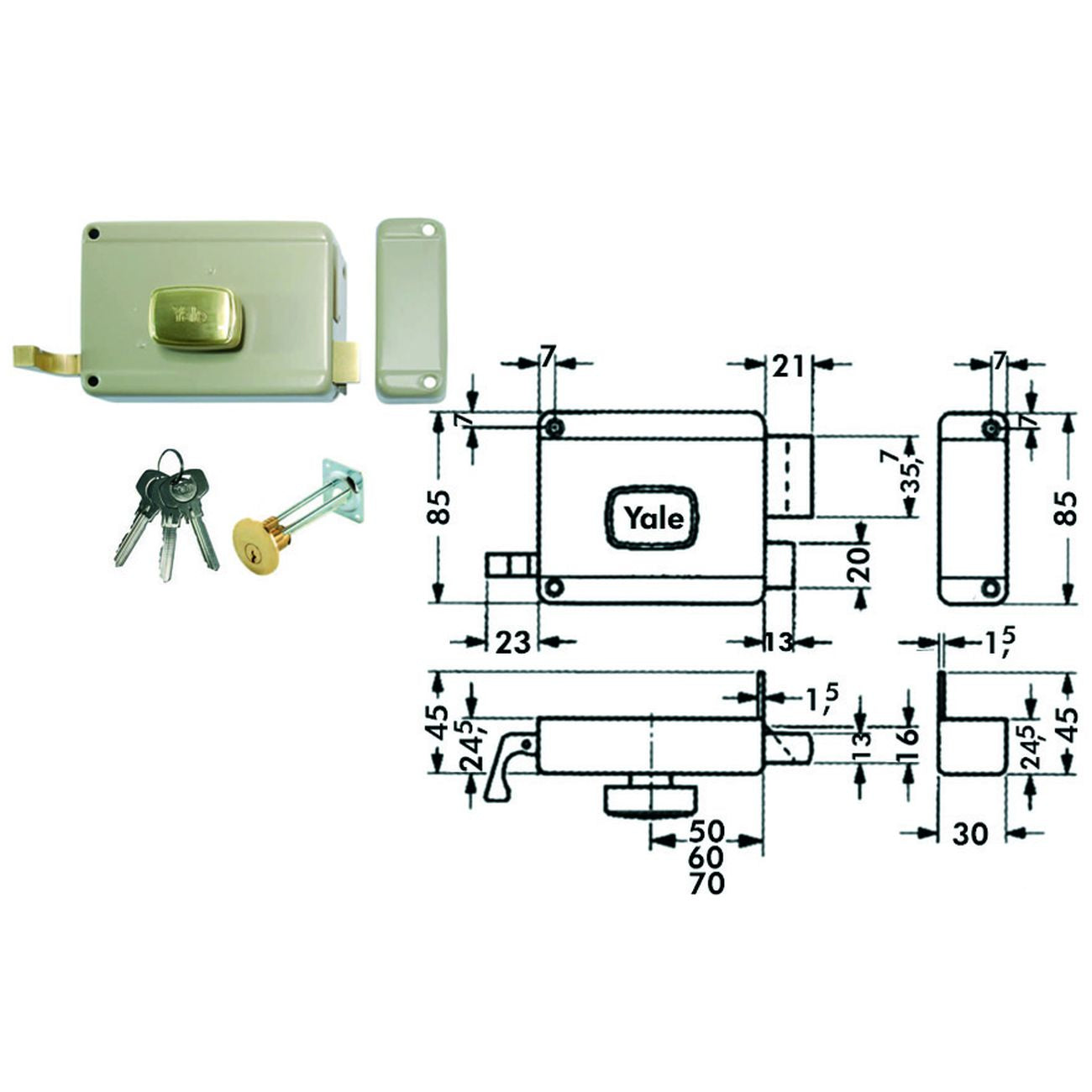 Serratura Da Portoncino Con Pomolo Interno Catenaccio E Scrocco 6200 - mm.70 SX (Y62000702)