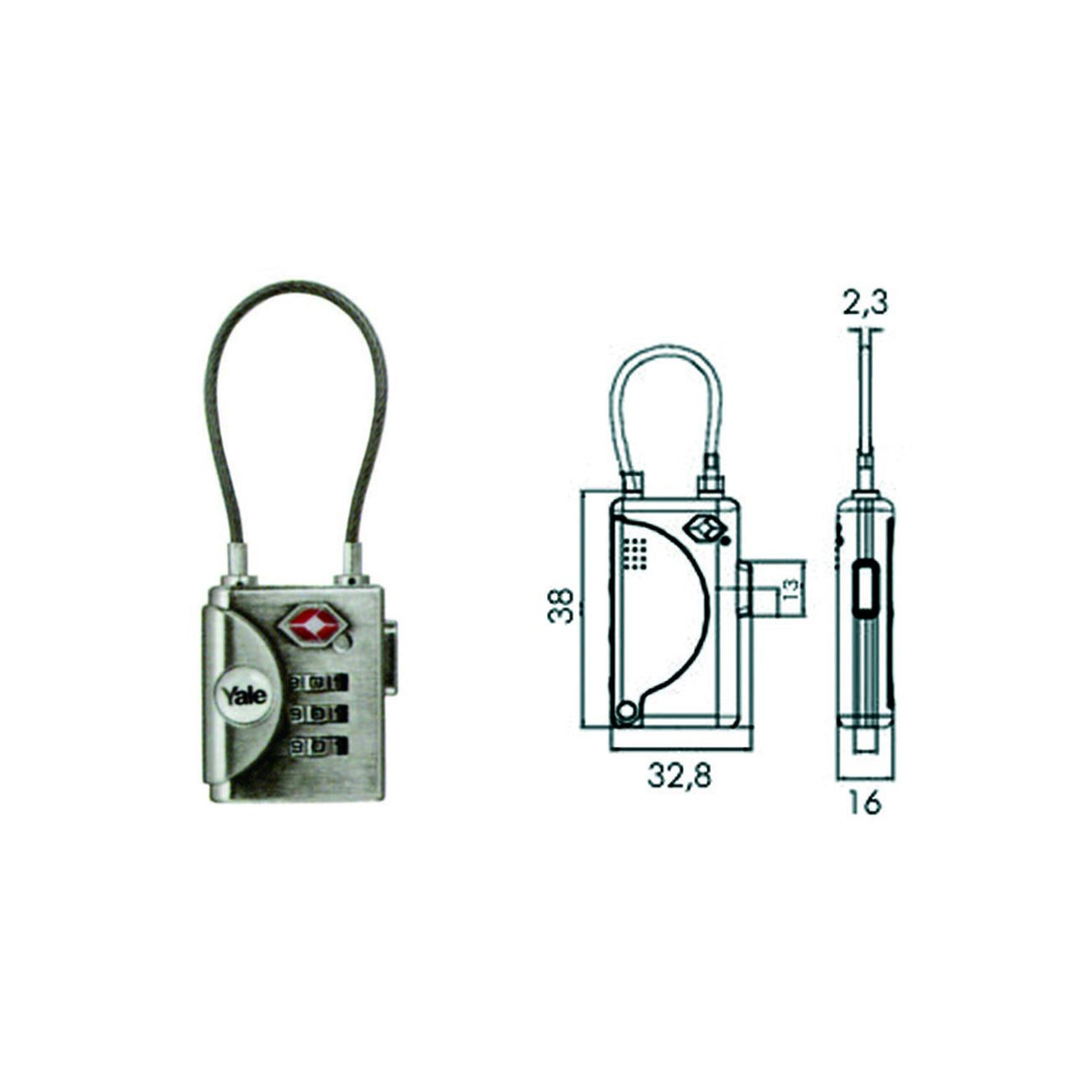 Lucchetto ad arco a cavo a combinazione con dispositivo tsa tp3 - mm.32 (ytp3/32/350/1)