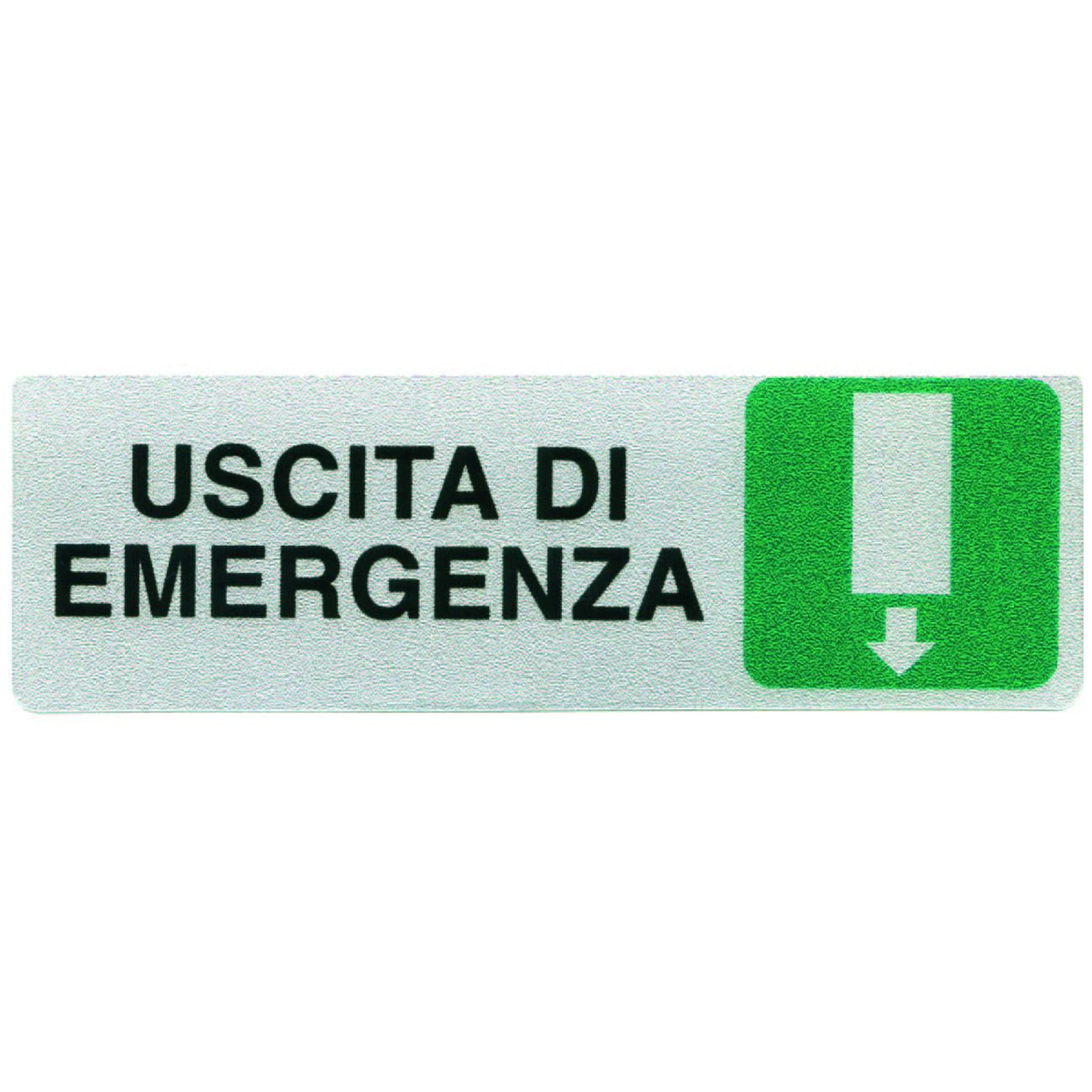 Targhetta adesiva uscita di emergenza (freccia in giu') - cm.15x5h. - 10 pz