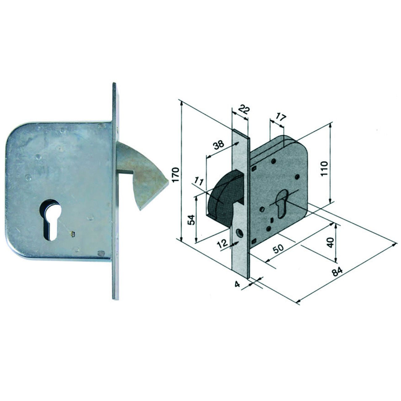 Serratura per porte e cancelli scorrevoli a gancio rientrante 068 - mm.50 (06850000)