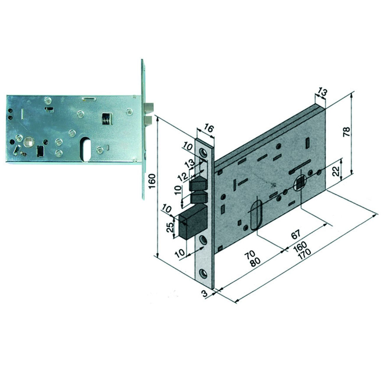 Elettroserratura da infilare per fasce mm.78 h 306 - mm.70 (30670010)