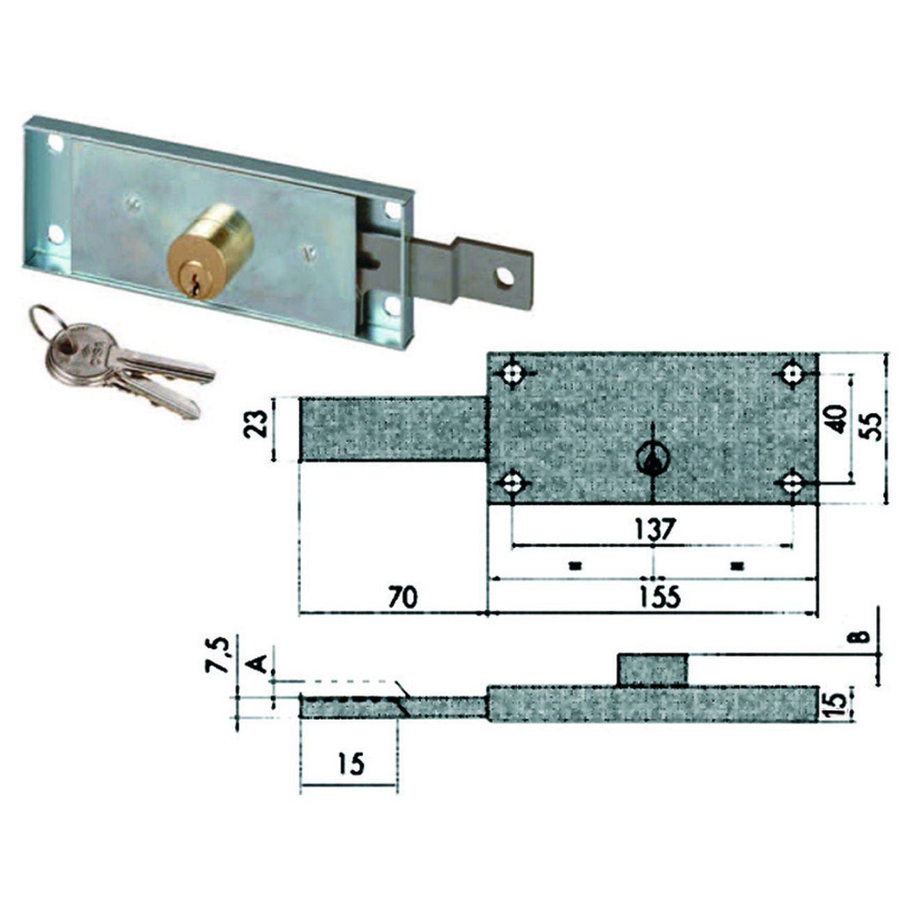 Serratura Serranda Laterale Cilindro Fisso Tondo 41525 - SX mm.155x15x55h. (41525782)