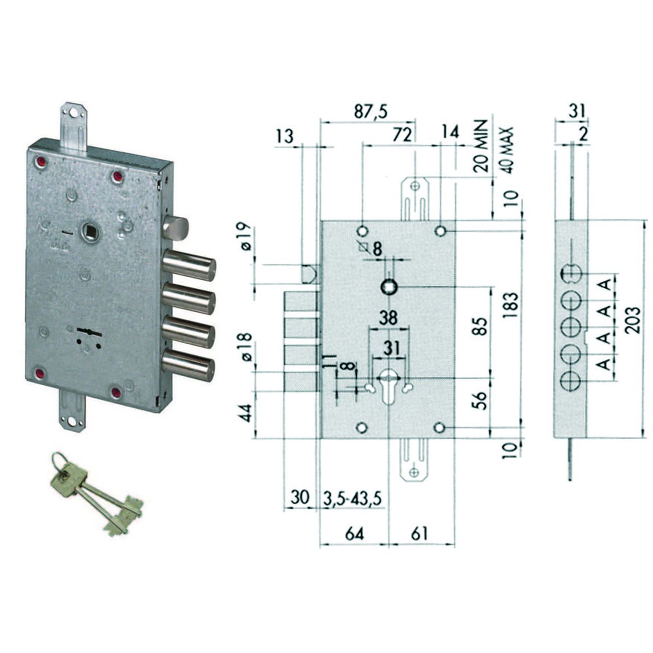 Serratura triplice applicare con scrocco doppia mappa blindate 57515 - mm.60 dx/sx (57515480)