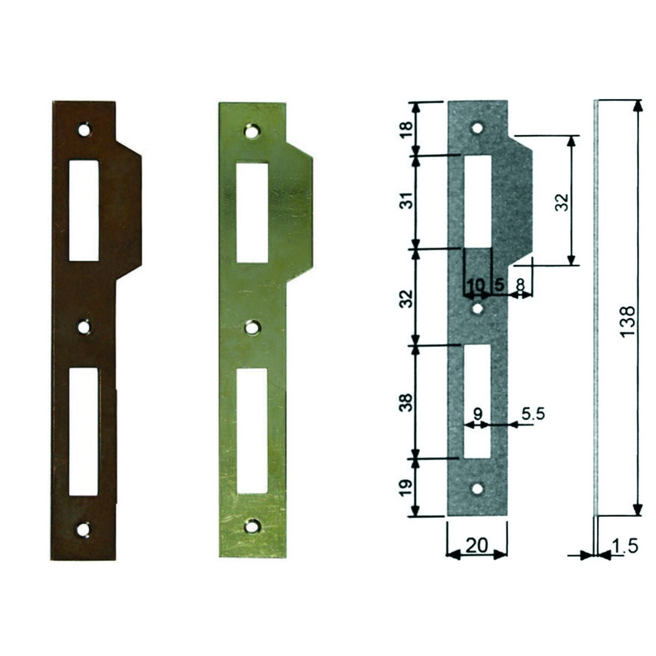 Contropiastra Ridotta Con Aletta Per Serratura A Bussola Bordo Quadro - acciaio ottonato verniciato (B.00570.05.03) - 5 pz