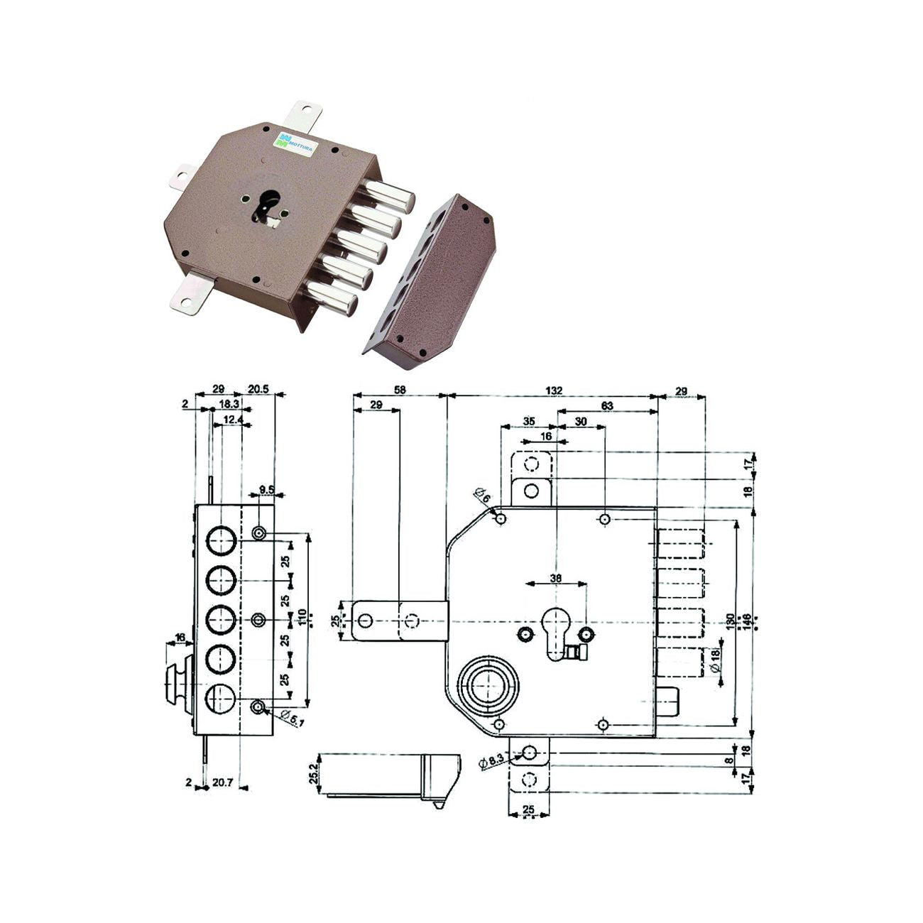 Serratura quintuplice applicare senza scrocco cilindro europeo 38640 - mm.60 dx (38640vd00j)