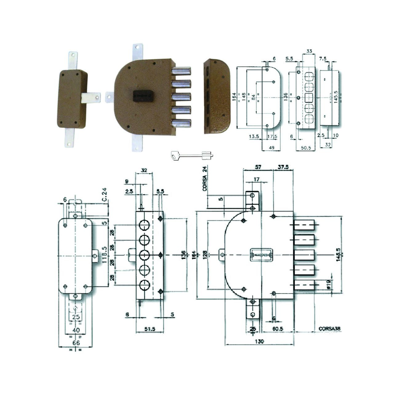 Serratura quintuplice da applicare senza scrocco doppia mappa 2300
