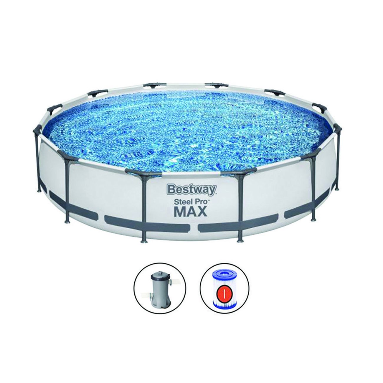 Piscina Steel Pro Max Tonda Con Telaio Portante Cm.366X76H. - kg.24,4 - lt.6.473 - filtro cartuccia(art.56416)