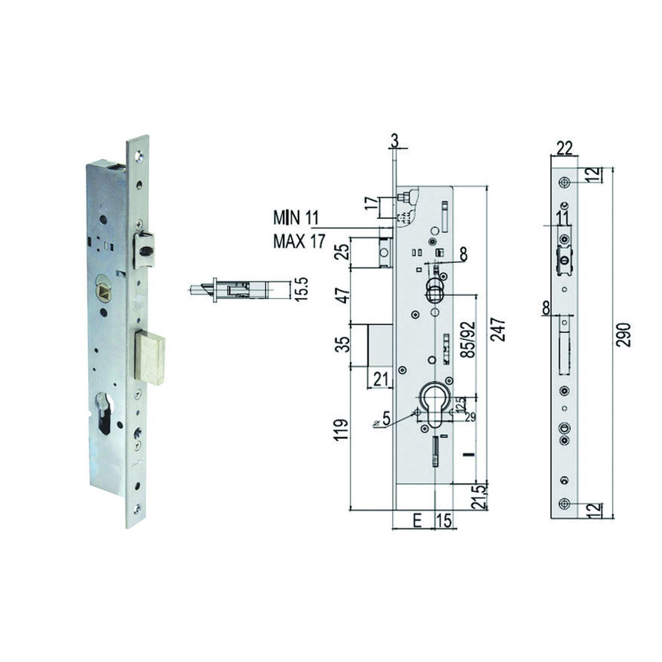 Serratura triplice infilare montanti con quadro e scr. multitop 49225