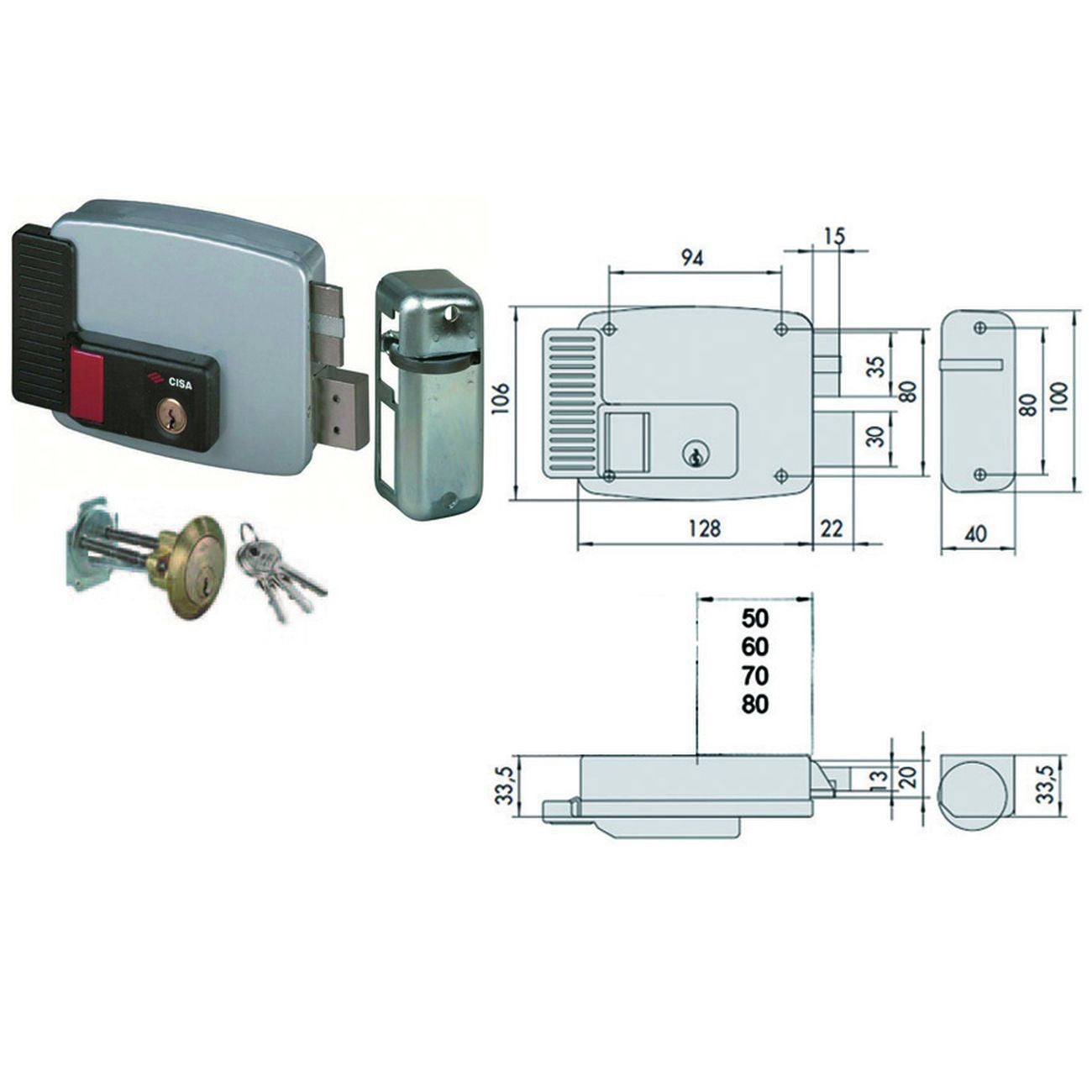 Elettroserratura Per Porte Legno Con Pulsante Interno 2 Mandate 11670 - mm.80 SX (11670802)