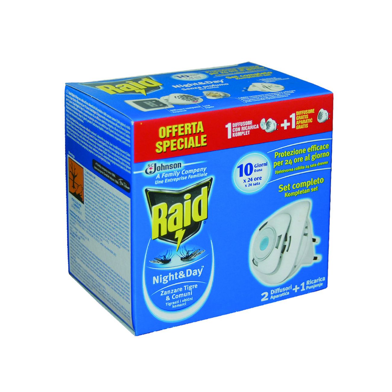 Raid night&day zanzare tigre e comuni diffusore + 1 ricarica - diffusore + 1 ricarica - 12 pz